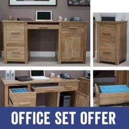 Opus Solid Oak Large Desk and Two-Drawer Filing Cabinet